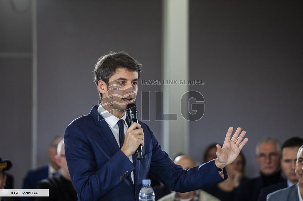 Prime Minister Gabriel Attal Visit To Rhone Department