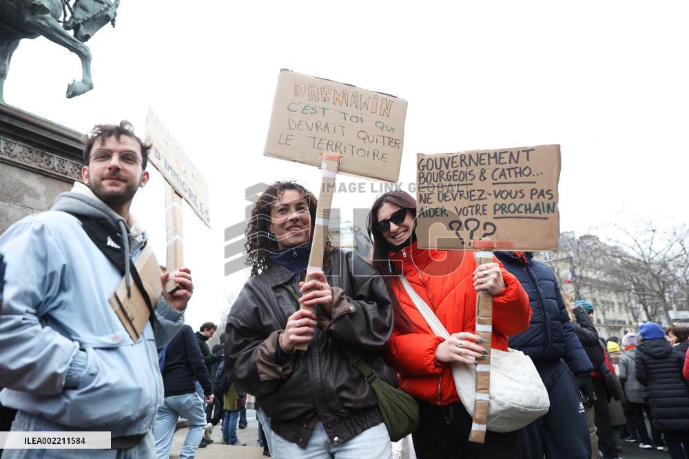 Protest Over Immigration Law - Paris