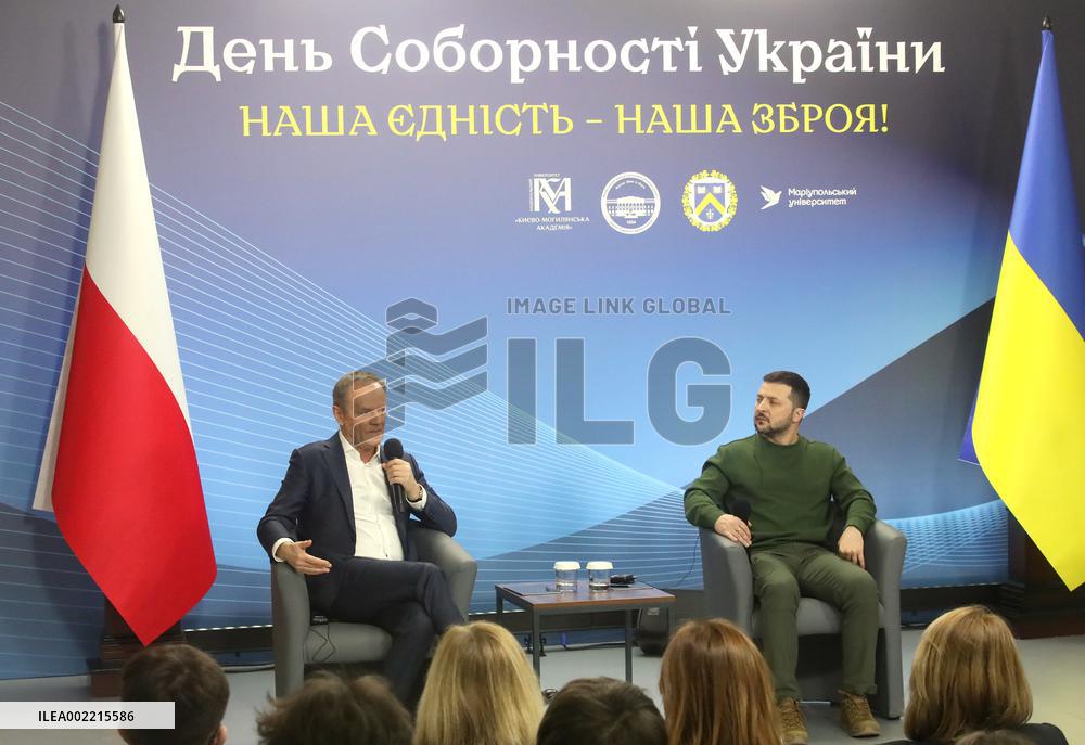 Volodymyr Zelenskyy and Donald Tusk meet with students in Kyiv