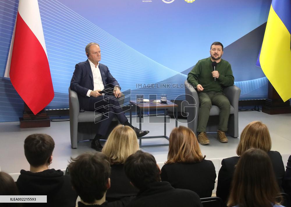 Volodymyr Zelenskyy and Donald Tusk meet with students in Kyiv