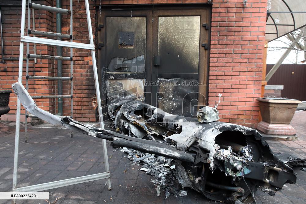 Russian missile debris near cafe in Kyiv region