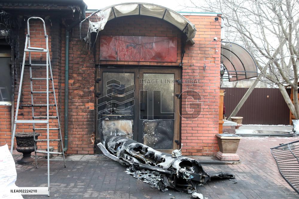 Russian missile debris near cafe in Kyiv region