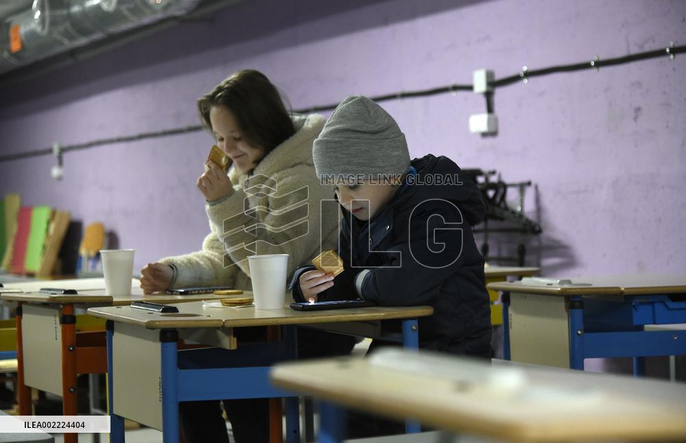 Bomb shelter in Kyiv school