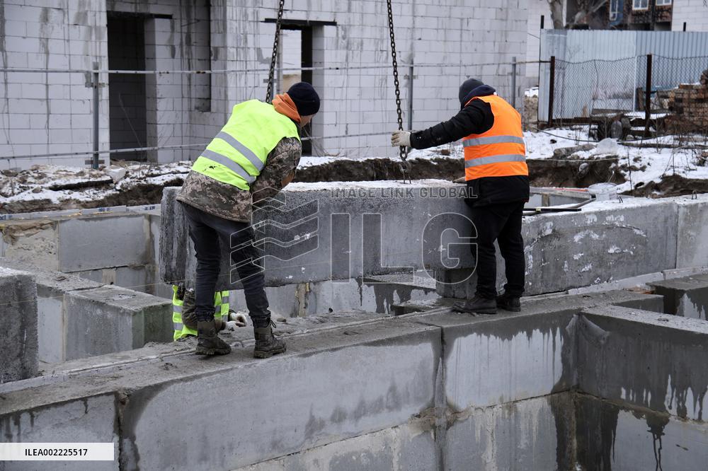 Rebuilding residential quarter in Irpin