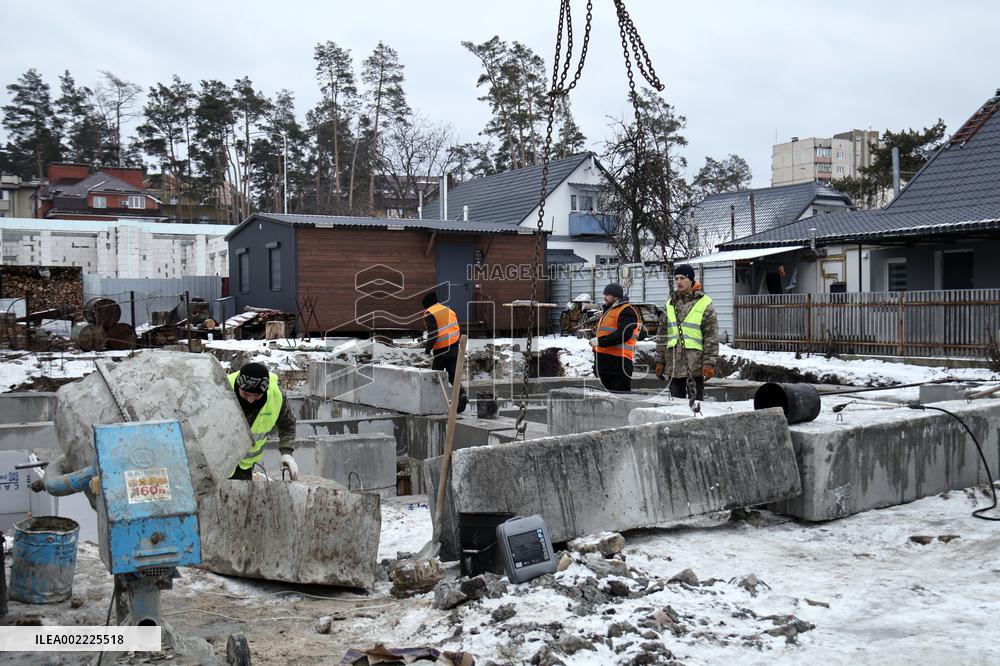 Rebuilding residential quarter in Irpin