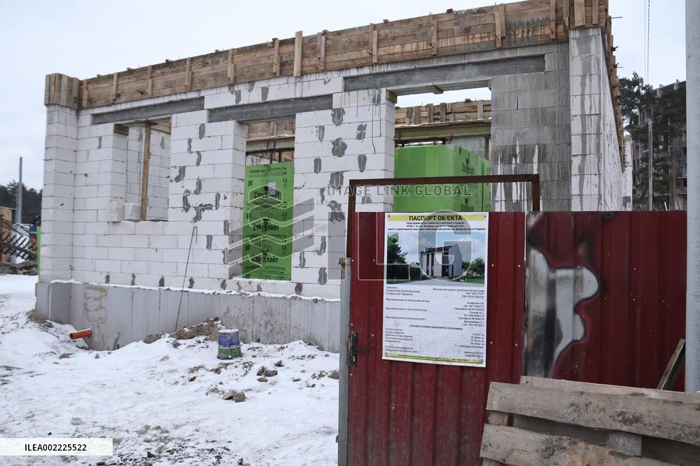 Rebuilding residential quarter in Irpin