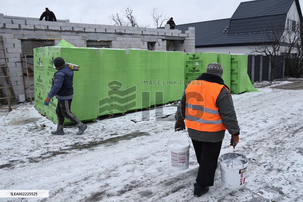 Rebuilding residential quarter in Irpin