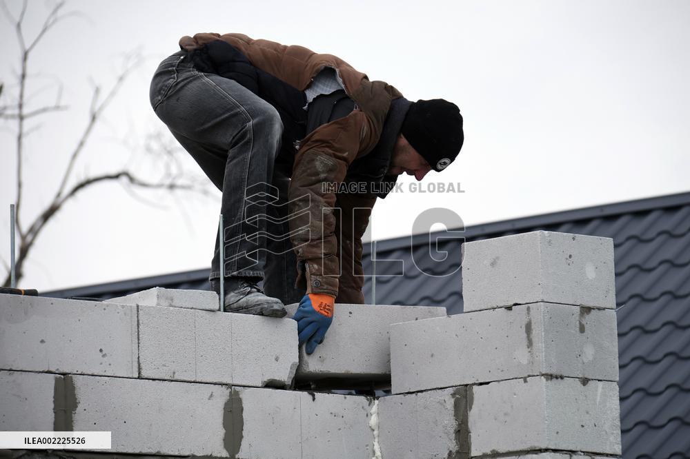 Rebuilding residential quarter in Irpin