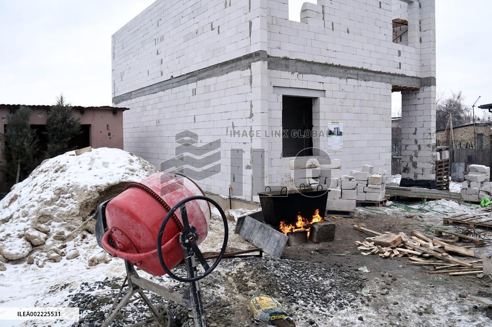 Rebuilding residential quarter in Irpin