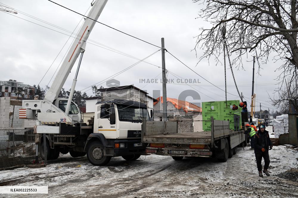 Rebuilding residential quarter in Irpin