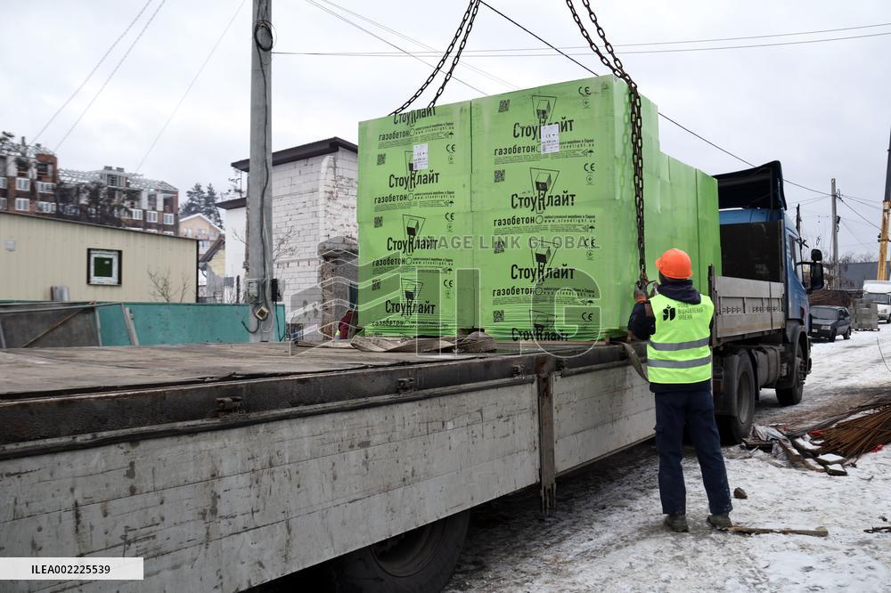 Rebuilding residential quarter in Irpin