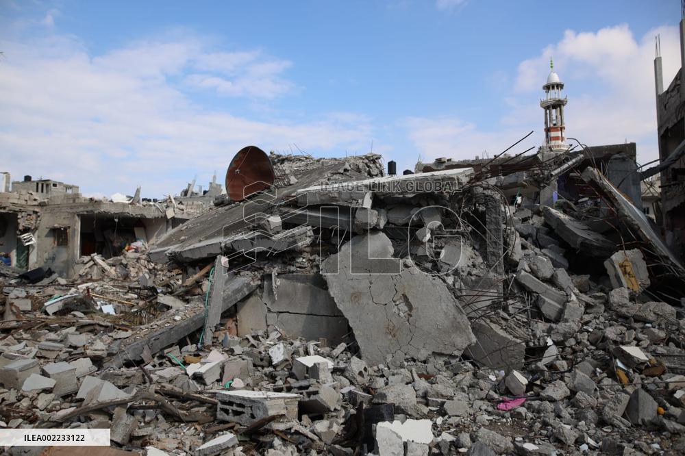 MIDEAST-GAZA-MAGHAZI REFUGEE CAMP-DESTROYED BUILDINGS