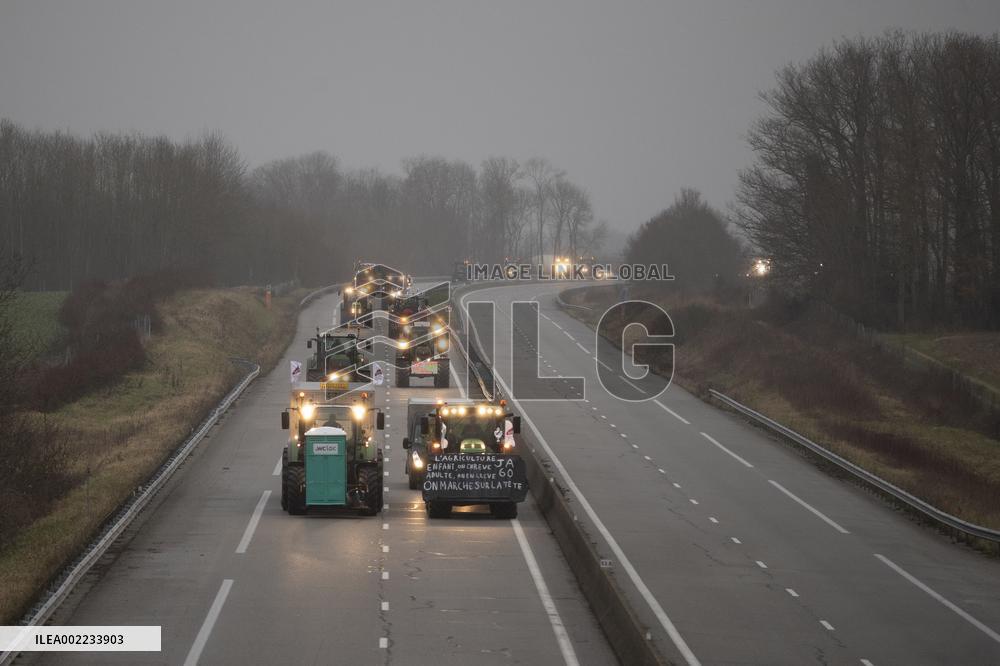 Farmers Block The A16 Motorway - North Of Paris