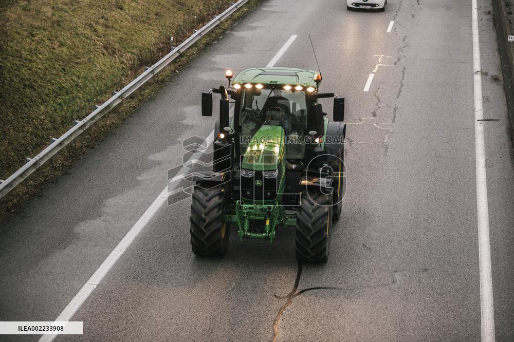 Farmers Block The A16 Motorway - North Of Paris
