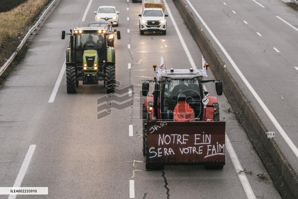 Farmers Block The A16 Motorway - North Of Paris