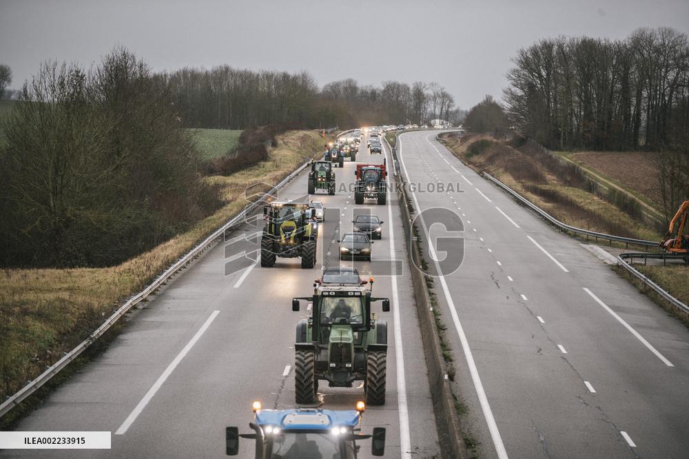 Farmers Block The A16 Motorway - North Of Paris