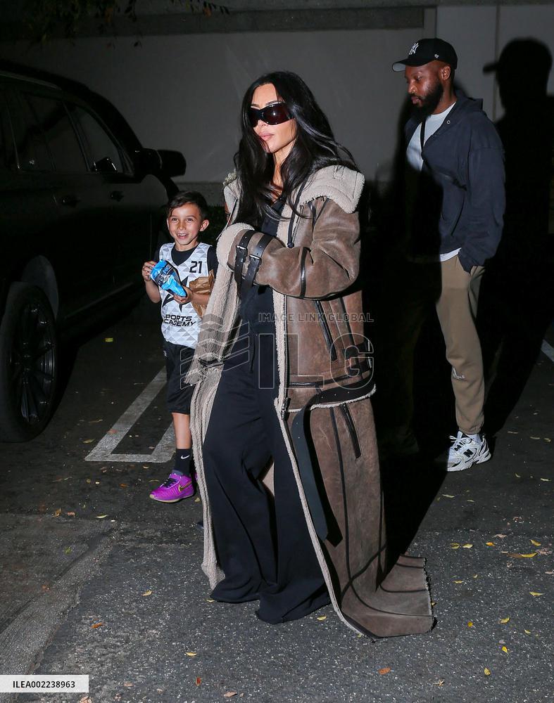 Kim Kardashian and Kanye West attend childrens basketball game - LA