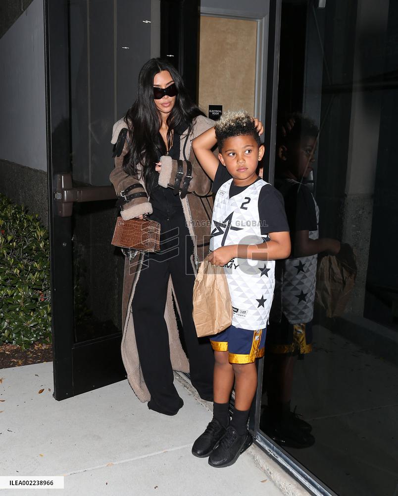 Kim Kardashian and Kanye West attend childrens basketball game - LA