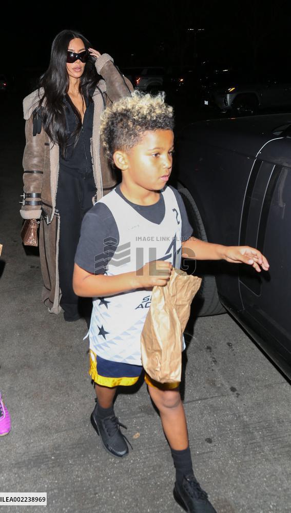 Kim Kardashian and Kanye West attend childrens basketball game - LA