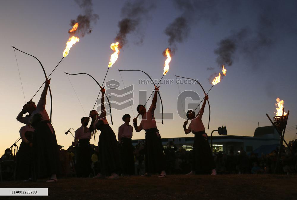 Fire festival at cape facing Pacific Ocean