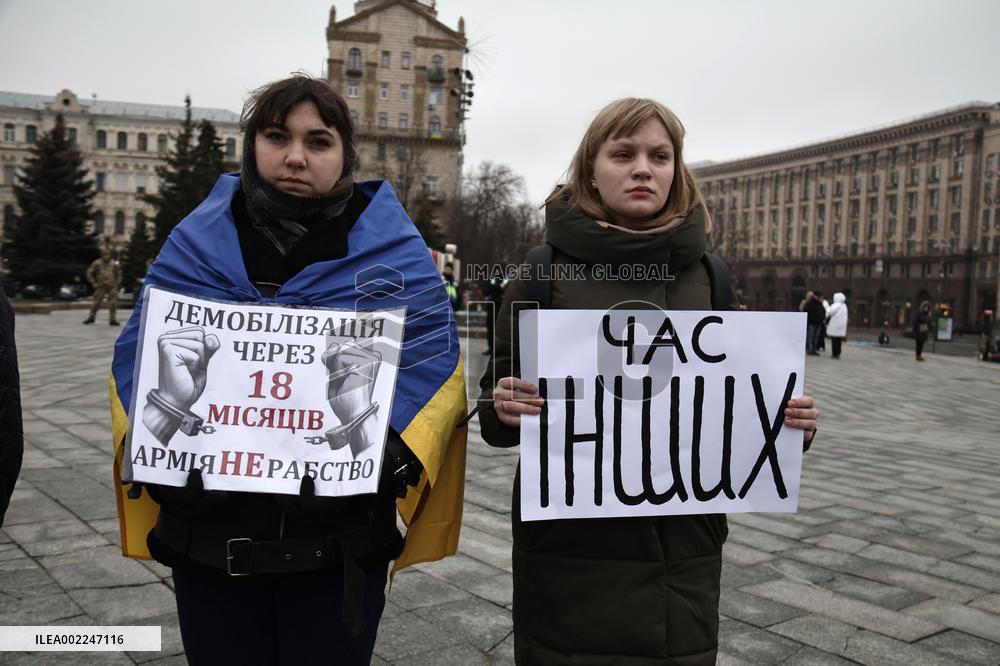 Protest to demand demobilization of military runs in Kyiv