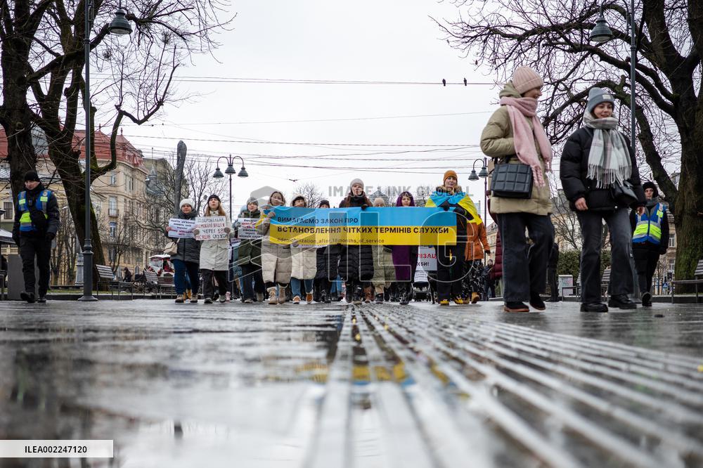Relatives of soldiers hold picket in support of demobilization in Lviv