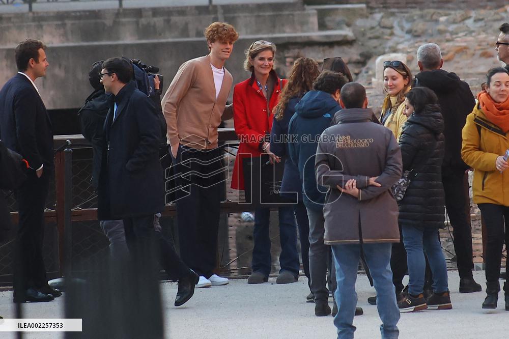 Tennis Player Jannik Sinner Visits Colosseum - Rome
