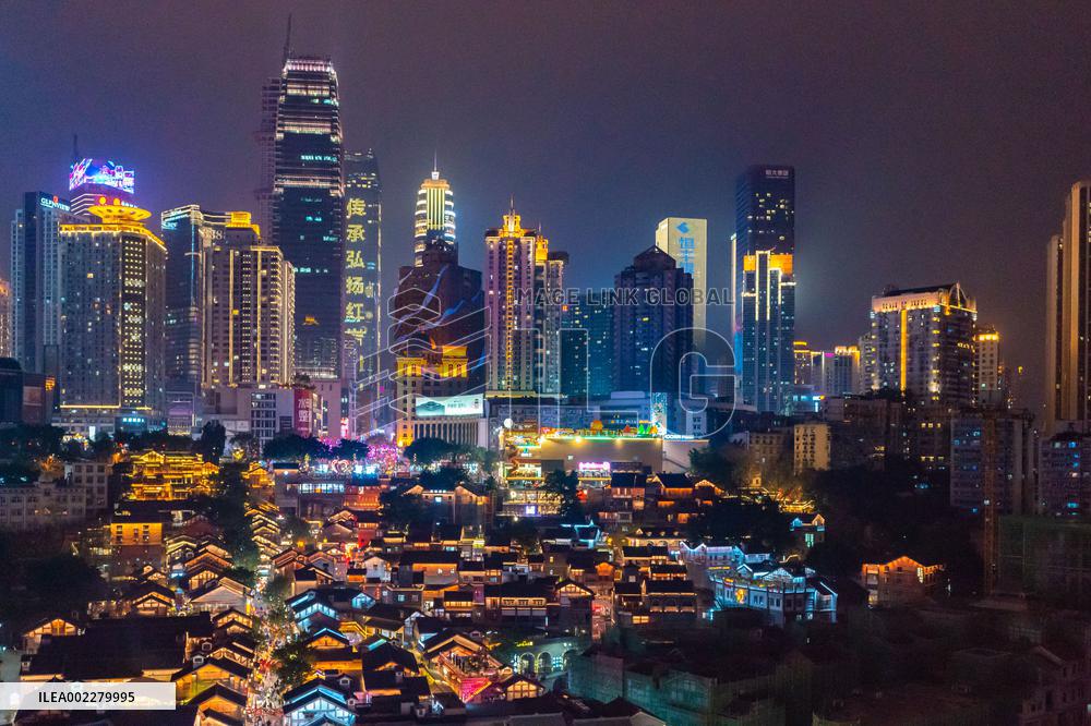 Tourists Visit The Traditional Style Shibati Area in Chongqing