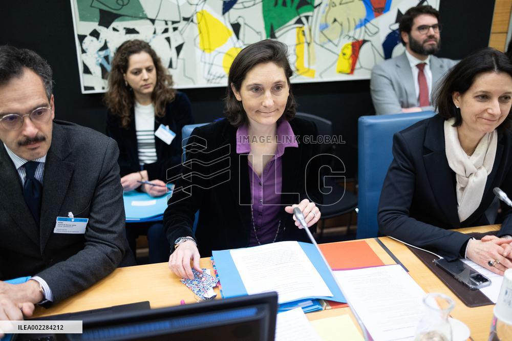 Amelie Oudea-Castera Hearing at the National Assembly - Paris