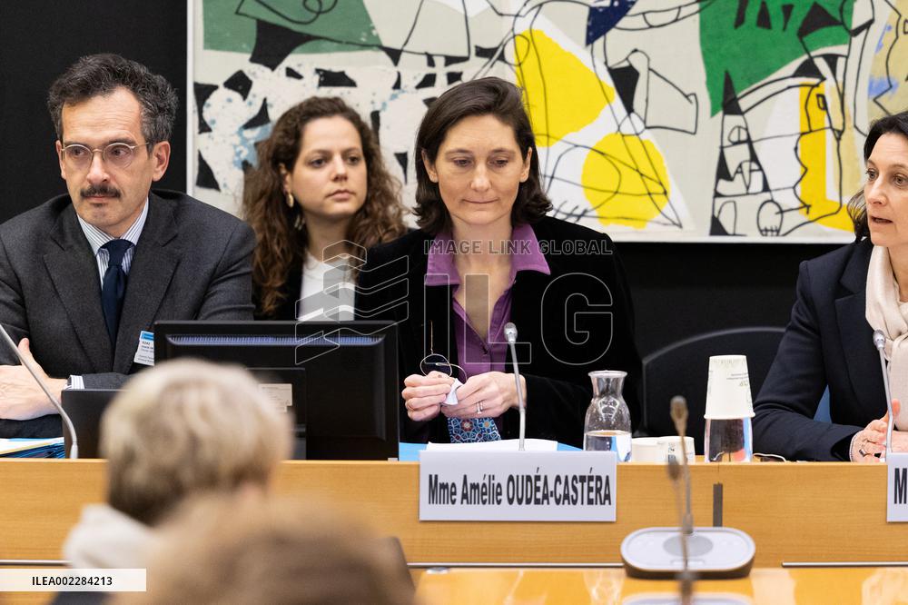 Amelie Oudea-Castera Hearing at the National Assembly - Paris
