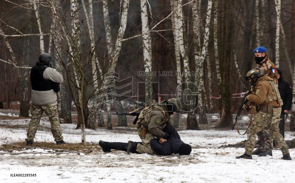 Josep Borrell at police drill in Kyiv Region