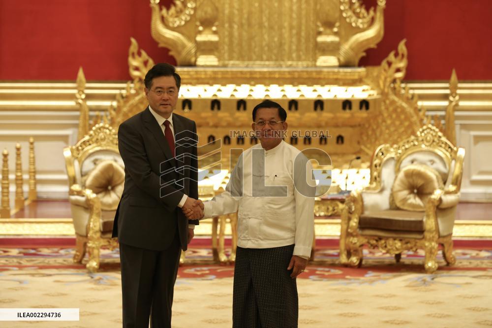 MYANMAR-NAY PYI TAW-MIN AUNG HLAING-CHINA-QIN GANG-MEETING