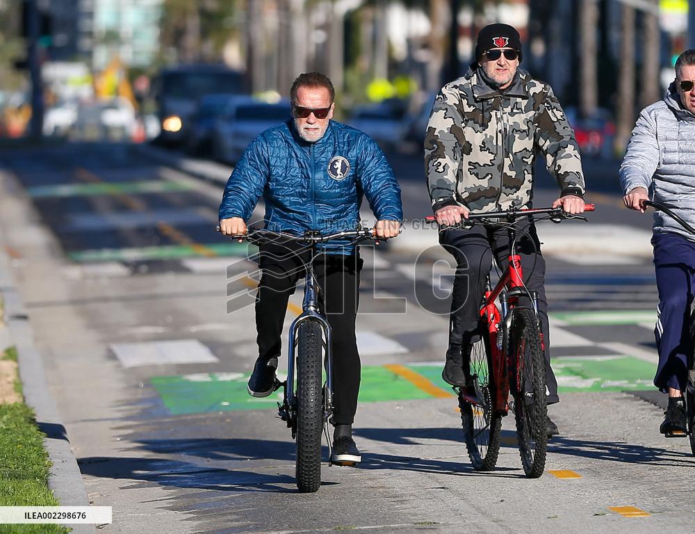 Arnold Schwarzenegger Rides His Bike - LA