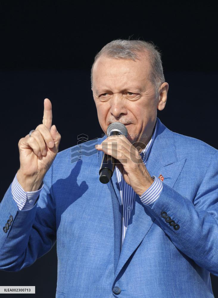 Turkey President Erdogan in election rally