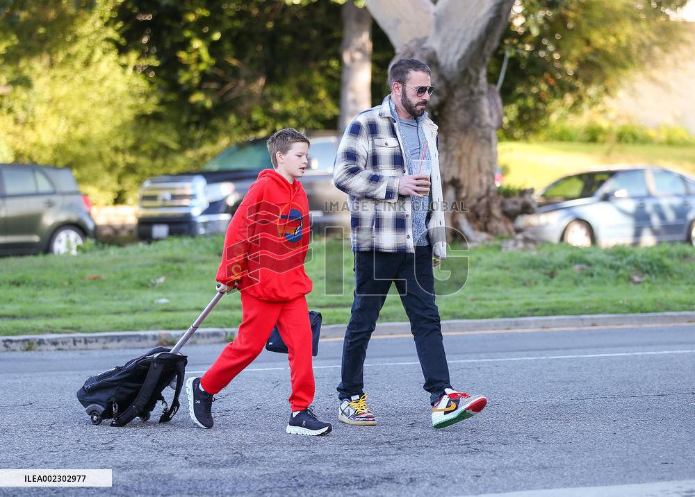 Ben Affleck Takes Son Samuel To School - LA