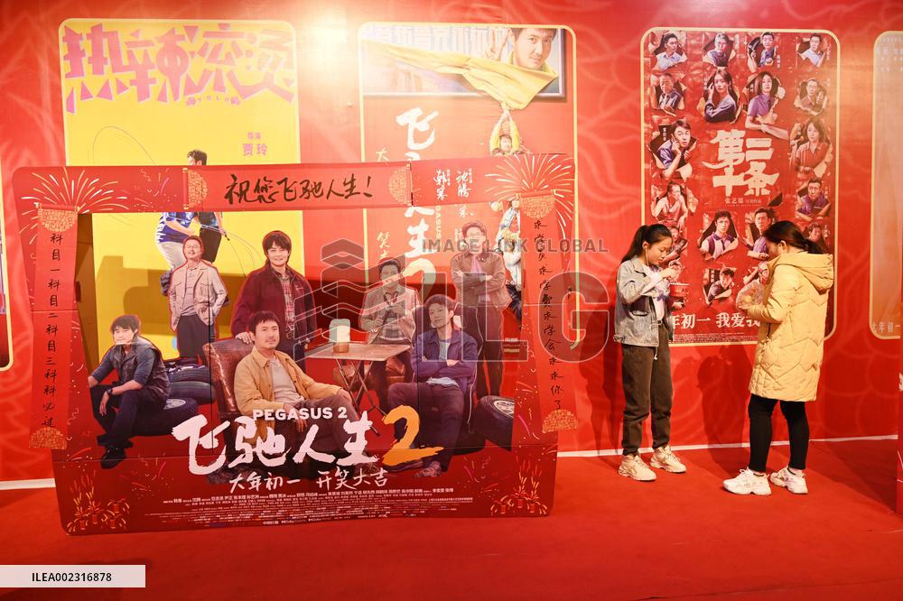 People Wait in Front of Movie Posters for the Lunar Year at A Cinema in Nanning