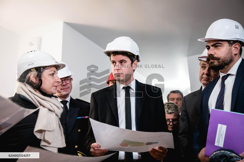 PM Attal Visits A Housing Construction Site - Villejuif