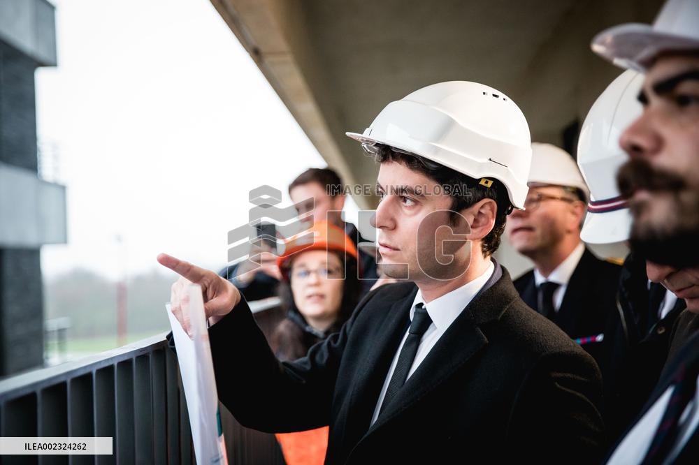 PM Attal Visits A Housing Construction Site - Villejuif