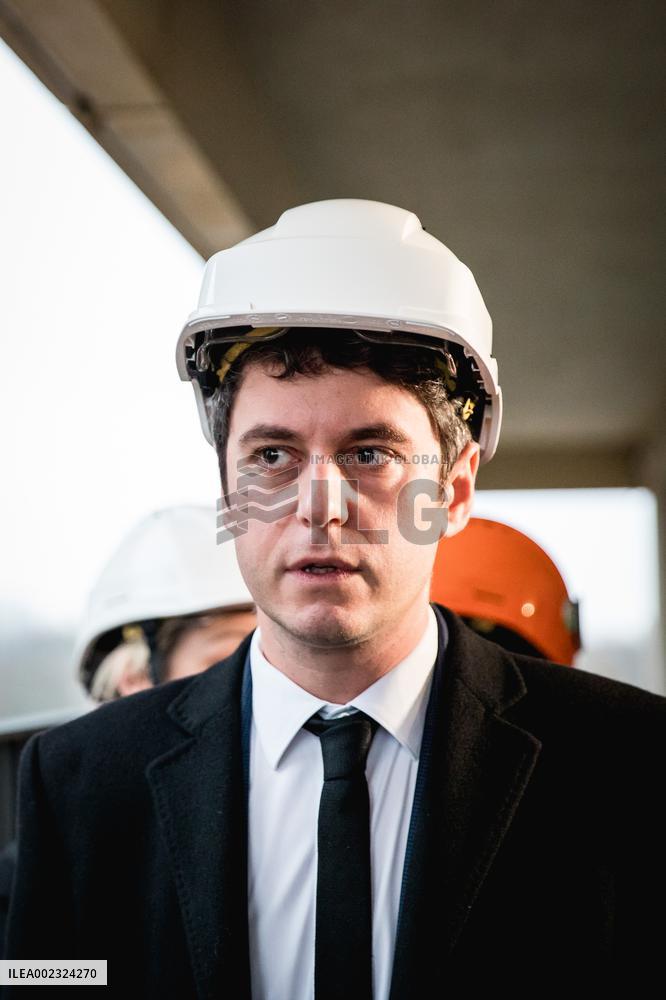 PM Attal Visits A Housing Construction Site - Villejuif