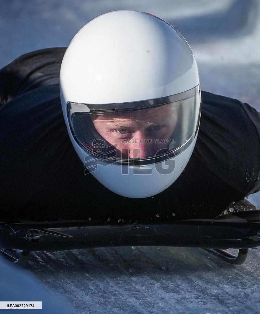 Prince Harry Tries Skeleton Bobsled - Canada
