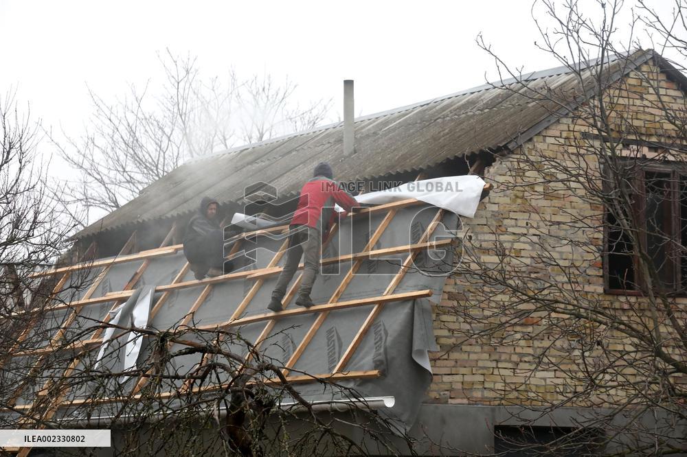 Aftermath of Russian missile attack in Kyiv region