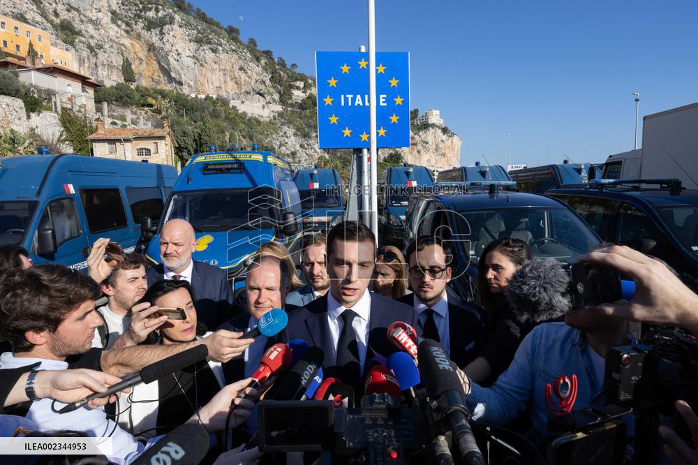 Jordan Bardella Visits The Franco-Italian Border Crossing - Menton