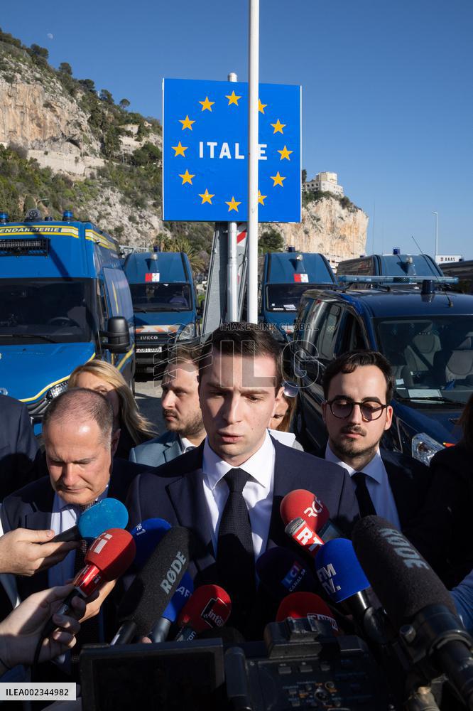 Jordan Bardella Visits The Franco-Italian Border Crossing - Menton