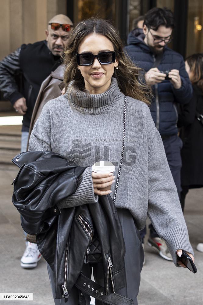 MFW - Jessica Alba Leaves Her Hotel