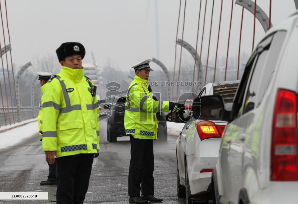 Police on duty in Linyi