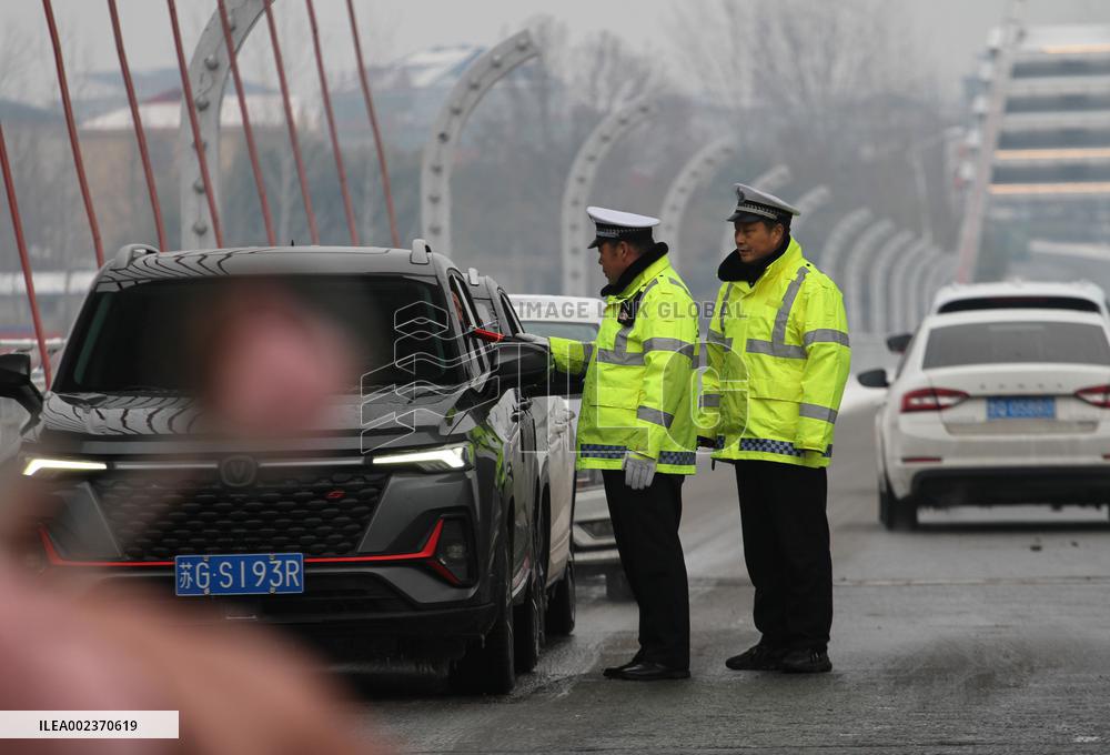 Police on duty in Linyi