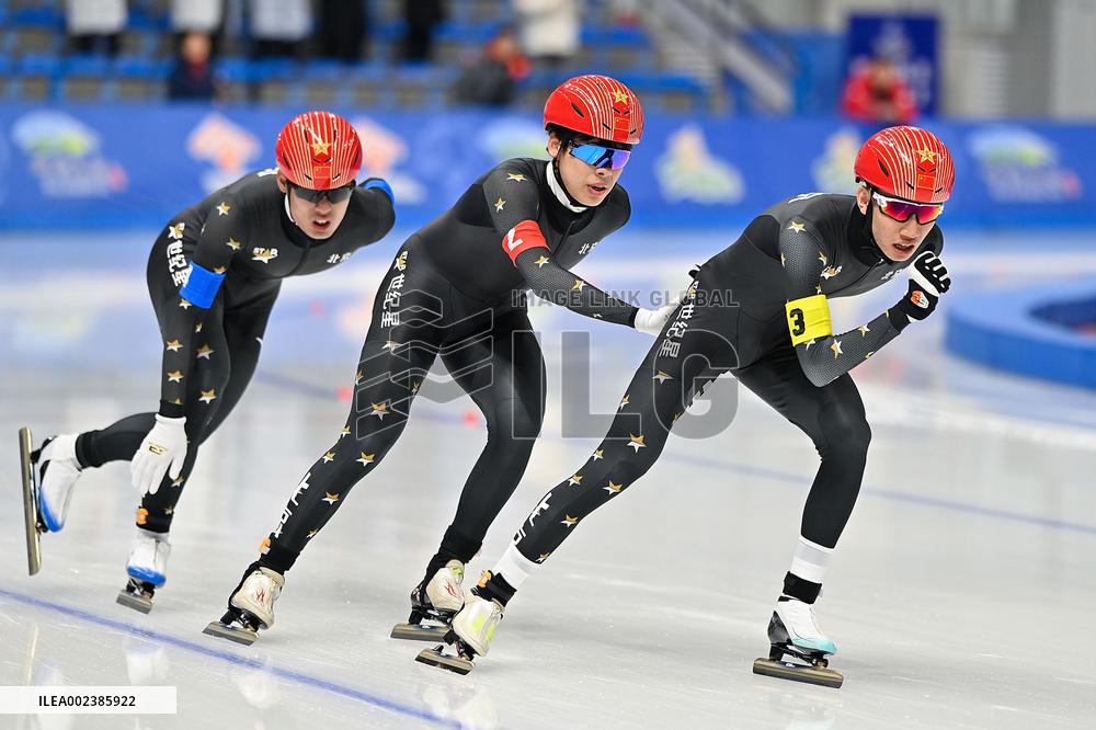 (SP)CHINA-INNER MONGOLIA-HULUN BUIR-14TH NATIONAL WINTER GAMES-SPEED SKATING-JUNIOR MEN'S TEAM PERSUIT (CN)