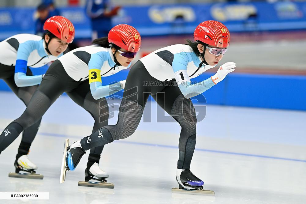 (SP)CHINA-INNER MONGOLIA-HULUN BUIR-14TH NATIONAL WINTER GAMES-SPEED SKATING-JUNIOR WOMEN'S TEAM PERSUIT (CN)