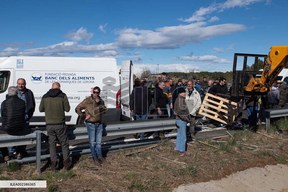 Catalan Farmers Block The AP-7 In Girona