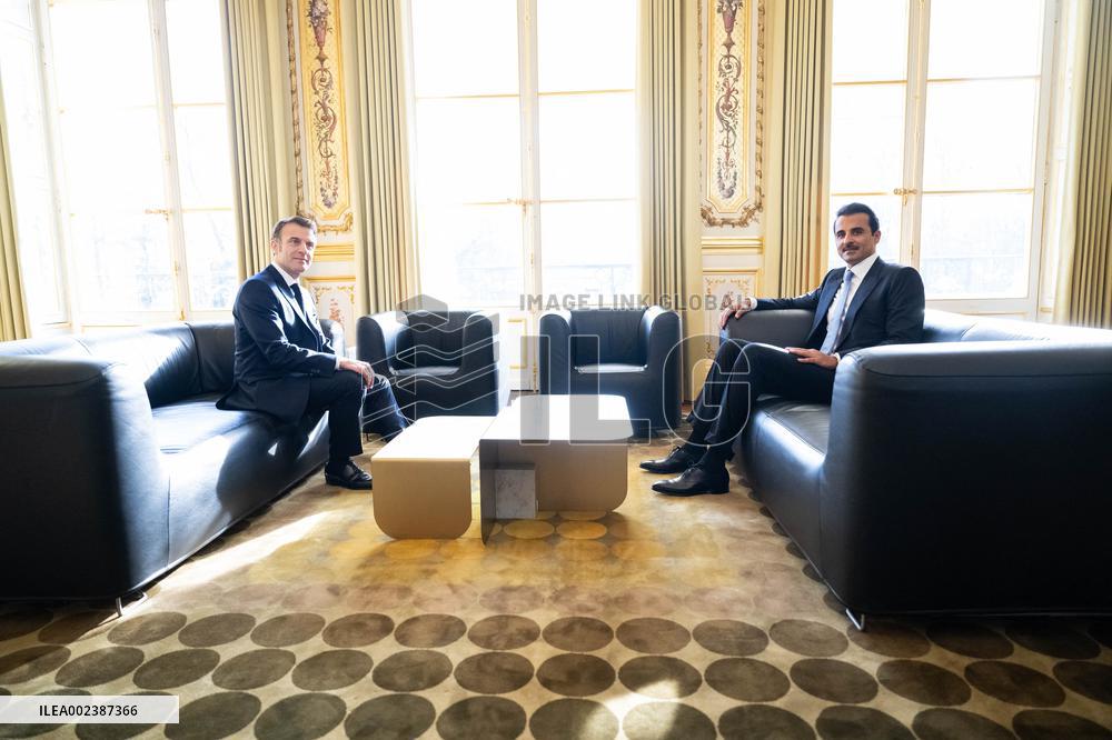 President Macron Meets Qatar’s Emir Sheikh - Paris